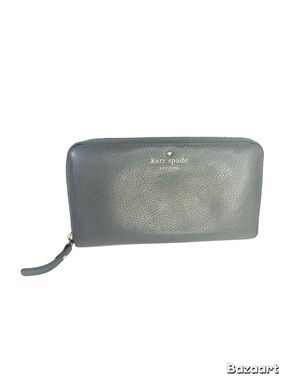 kate spade Gray Pebbled Leather Wallet with Striped Interior